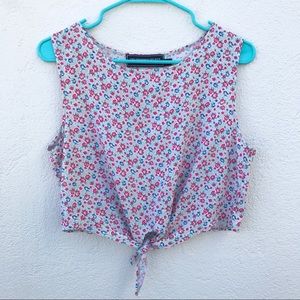 American Apparel Floral Tie Front Top
